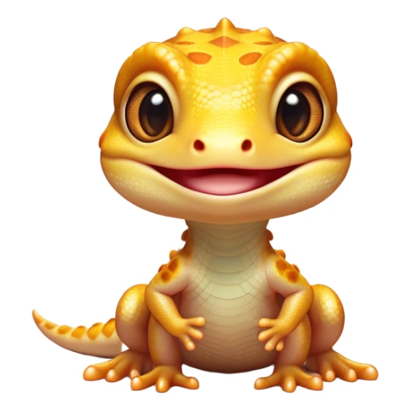 Cinematic Cute Gecko Portrait Emoji, Head tilted playfully and inquisitively, featuring a small, charming body with smooth, vividly patterned scales, bright, sparkling eyes and delicate, sticky toe pads, Simplified yet irresistibly adorable features, highly detailed, glowing with a warm, inviting glow, high shine, affectionate and lively, stylized with a touch of tropical whimsy, soft glowing outline, capturing the essence of a mischievous yet loving gecko that appears ready to dart out of the screen into your heart! sticker