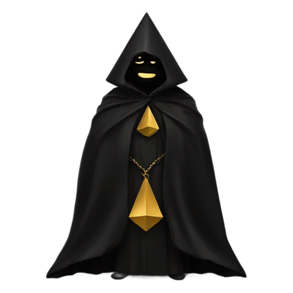illuminati shadow figure standing in black cloak with gold pyramid on chest sticker
