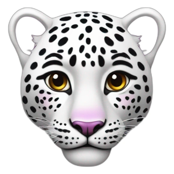 Leopardo las nieves, blanco con manchas violetas, y pelo rosa sticker