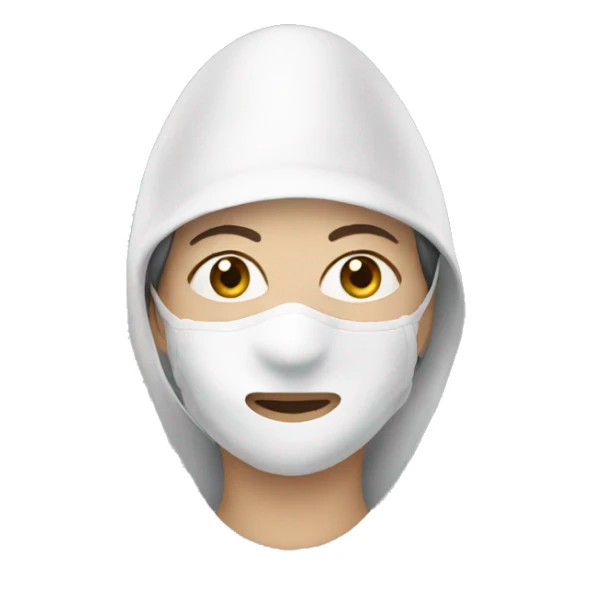 woman wearing a white cone mask sticker