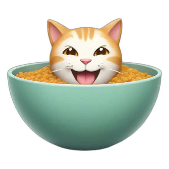 Happy cat with bowl in mouth sticker