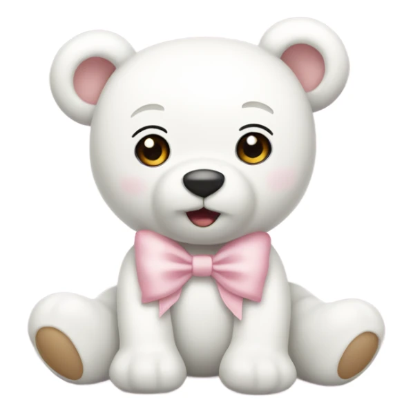 White teddy bear with light pink bow on the ear sticker