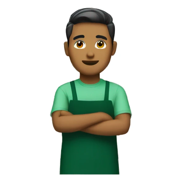 malay male starbucks barista with green apron sticker