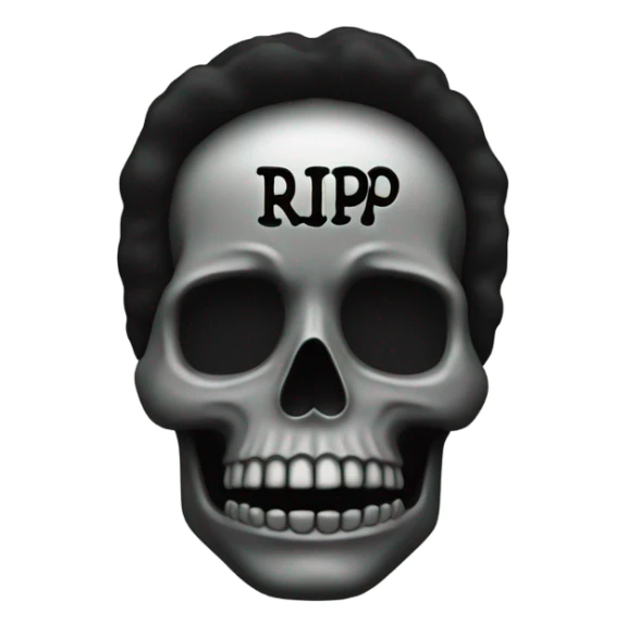 a black grave with the letters RIP on a silver  sticker