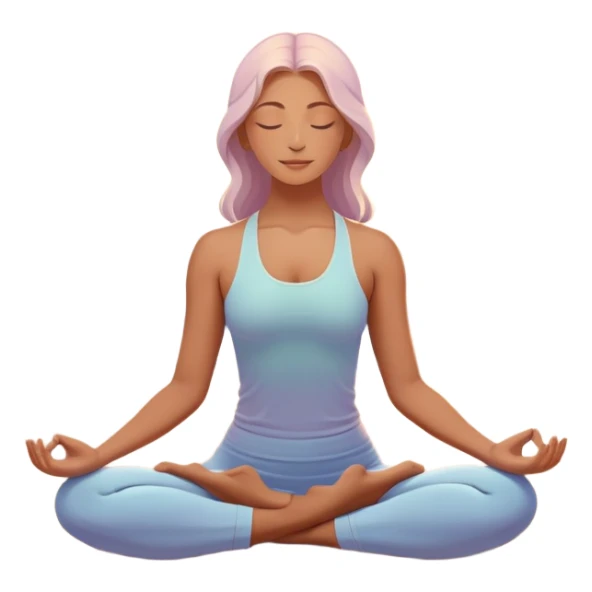 A peaceful person practicing yoga on a calm beach at sunrise, in a serene meditative pose. Soft pastel colors surround the scene, with gentle waves in the background and smooth, flowing lines representing balance and tranquility. The atmosphere feels centered and mindful. sticker