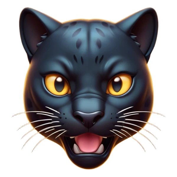 Cinematic Comical Panther Portrait Emoji, Head tilted dramatically with an exaggeratedly shocked expression, featuring a sleek, muscular body with wide, comically expressive eyes full of humorous disbelief, Simplified yet hilariously expressive features, highly detailed, glowing with a slightly sassy dark glow, high shine, dramatic yet playful, stylized with an air of quirky feline attitude, soft glowing outline, capturing the essence of a meme-worthy panther that looks ready to side-eye its way into viral fame! sticker