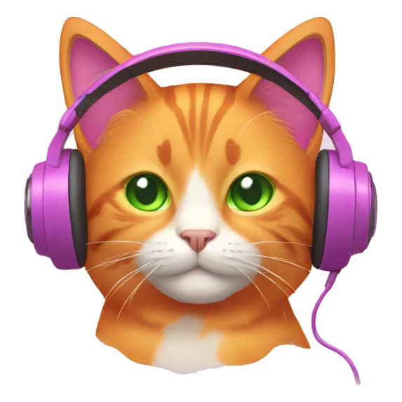 orange cat with green eyes with pink headphones sticker