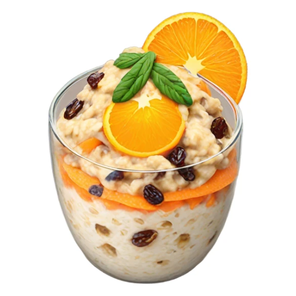 carrot raisin overnight oats with orange slice topping sticker