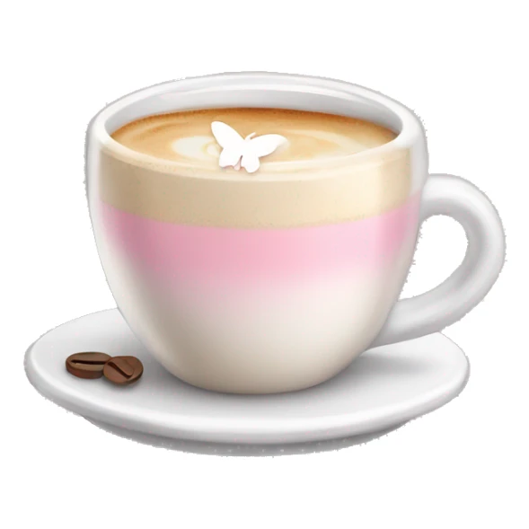 Latte coffee with the pastel pink glass and a white butterfly sticker sticker