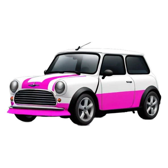 Black mini cooper, white roof, black doors, with hot pink stripes sticker