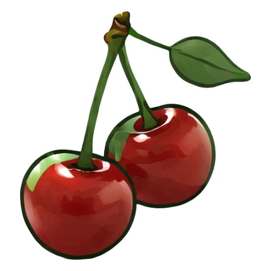3D style pair of shiny red cherries with green stem sticker
