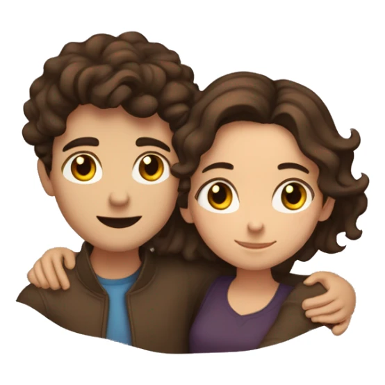 Brunette girl with wavy hair hugging brunette boy lovingly couple sticker