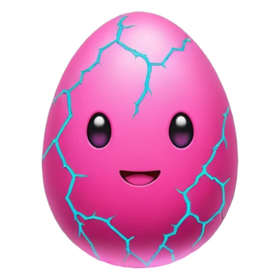 cute pink egg with glowing neon cracks, red and pink energy inside, small smoke, magical aura, kawaii epic style, bold outline, transparent background, twitch emote sticker