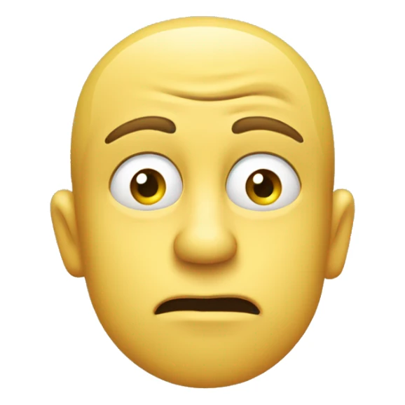 A yellow face with furrowed eyebrows looking upwards with thumb and index finger resting on its chin. Intended to show a person pondering or deep in thought sticker