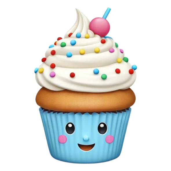 A 3D cartoon cupcake advertisement poster hanging on a wall, visible border, flat lighting, Memoji-style. sticker