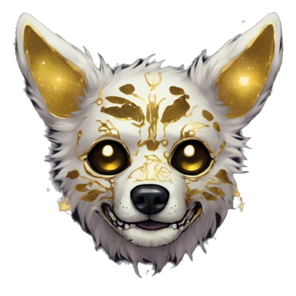 iridescent kintsugi fluffy zombie black brown gold dog fox head zombie skeleton gold mechanical nebula galaxy stars colorful flowers fairy lights vintage zombie sticker