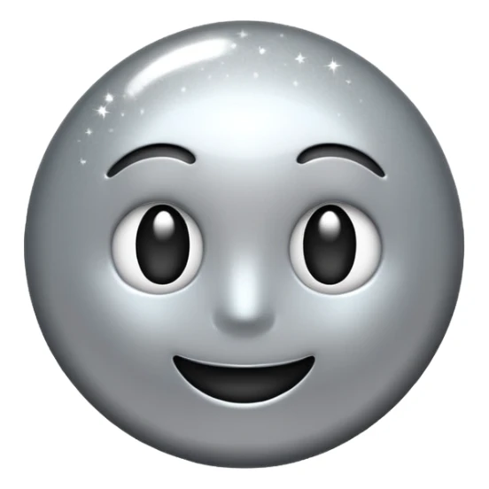 Silver chrome sparkle emoji, iOS emoji style, minimal shape, glossy metallic shine, clean background, smooth lighting sticker