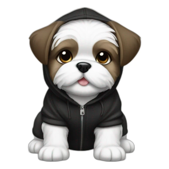 Happy back and white Shitz tzu puppy wearing a black hoodie sticker