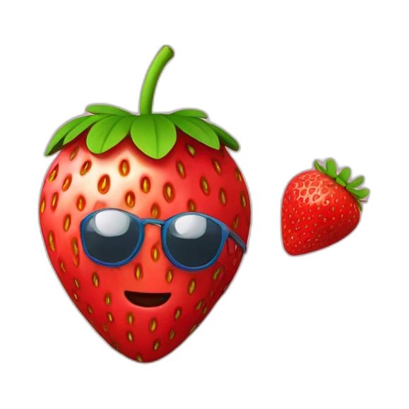 strawberry with a laptop and a cagoule sticker