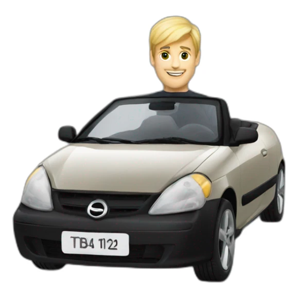 A blonde man driving a Black Opel Tigra cabrio sticker
