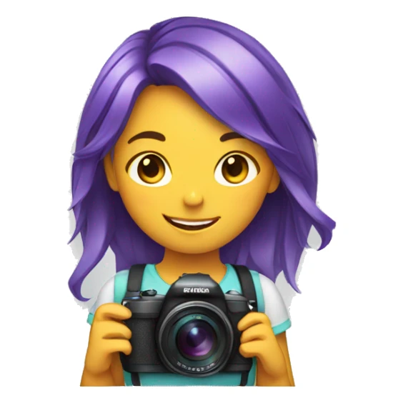 smiling girl with multicolored hair holding a camera sticker