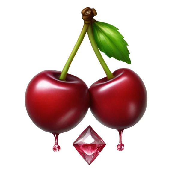 A pair of cherries with diamond gloss dripping halfway across the cherries sticker