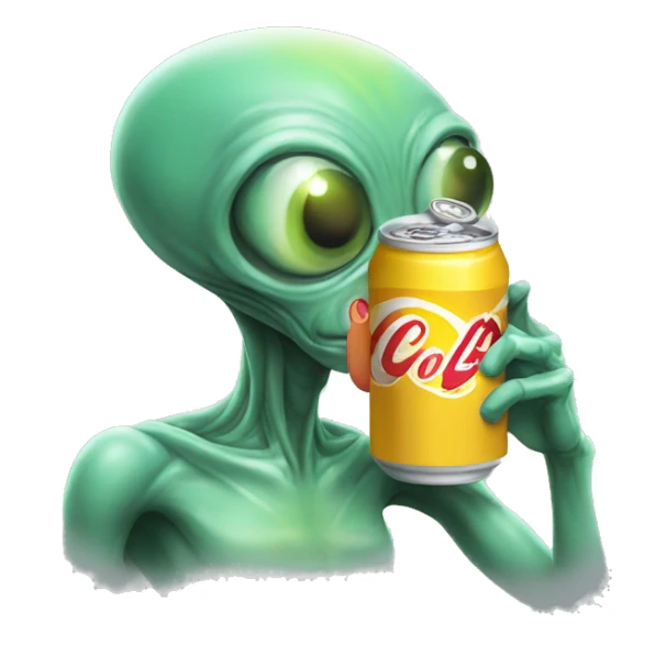 An alien sipping a can of soda  sticker