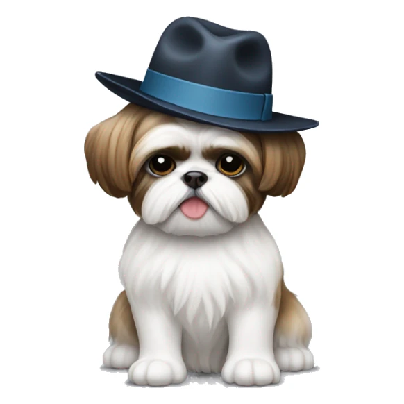 A shih-tzu with a fedora sticker