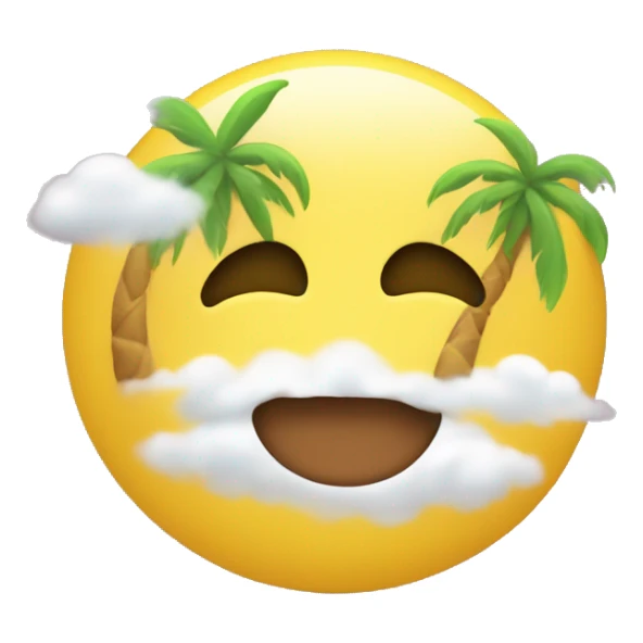 A yellow round emoji with palms on the cheeks blushing, eyes closed and the head is floting on  a fluffy cloudd sticker