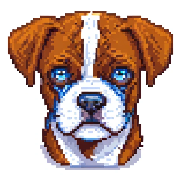 pixel art brown boxer dog with one blue eye sticker