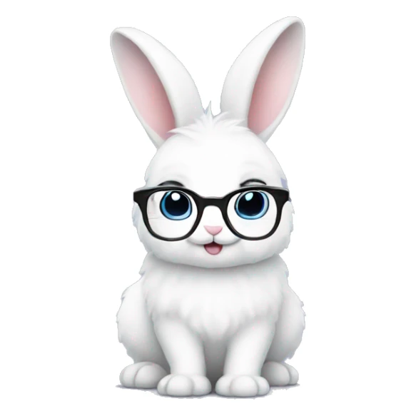 adorable super fluffy white bunny with glasses sticker