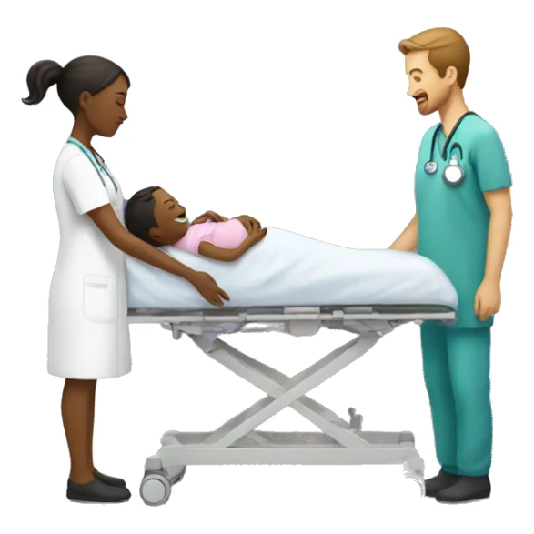 a woman gives birth and doctors stand nearby sticker