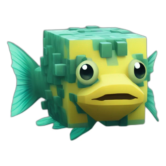 cube yellow fugu fish with two fins in minecraft style full size sticker