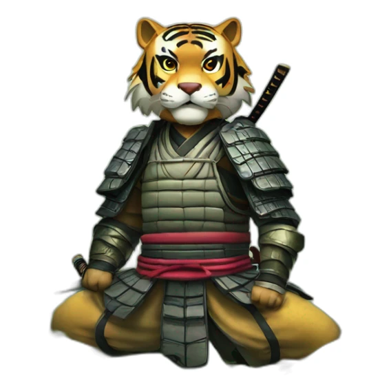 A samurai tiger in a forest in Japan  sticker