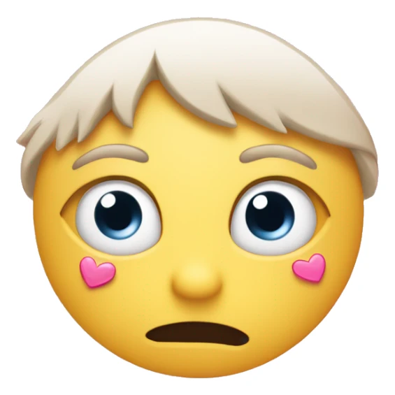 wary eyes emoji while blushing and pink hearts sticker
