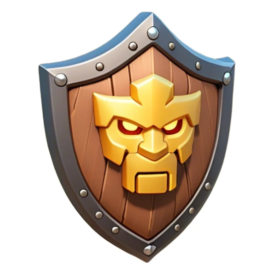 Clash of Clans aesthetic: Cinematic Playful 3D Isometric Shield Emoji, rendered in a 3D vector-style similar to standard emojis with minimal shading and bold, simplified shapes. A compact, distinct form with signature details, softly glowing with a fantasy RPG magic charm. Simplified yet unmistakably iconic, highly detailed and consistent, glowing with a soft radiance and high shine. Stylized with a touch of heroic grandeur and a soft glowing outline, capturing the essence of a beloved gaming relic with a friendly, playful manner! sticker