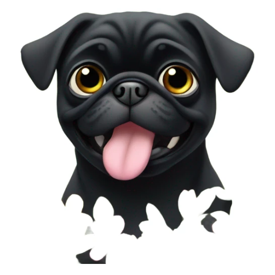 Black pug , surrounded by flowers, holding a green sign that says “good luck”  sticker