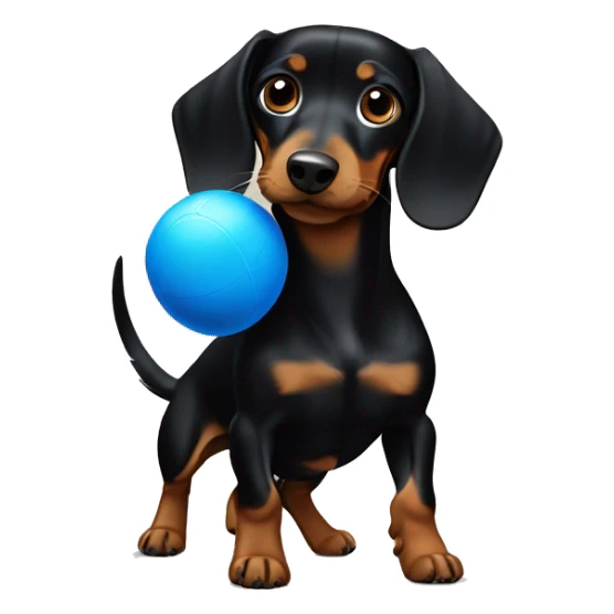 Black and tan dachshund body playing with blue ball sticker