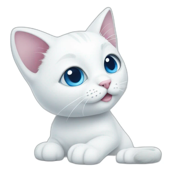 cartoon white cat with a blue big spot on his left side and a blue ear sticker