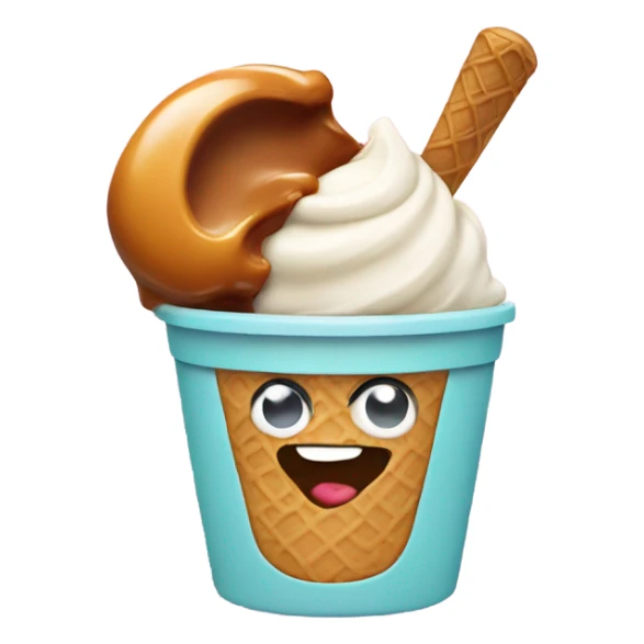 Ice cream in a cup with caramel  sticker