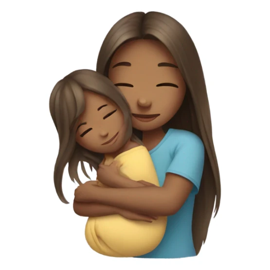 girl with long hair hugs baby sticker