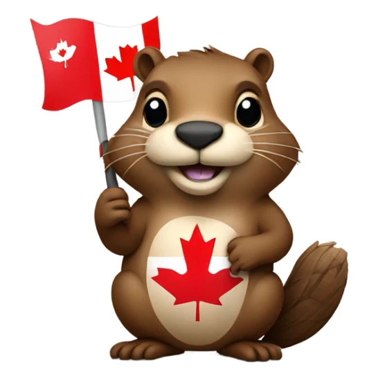 Beaver holding a Canadian flag sticker