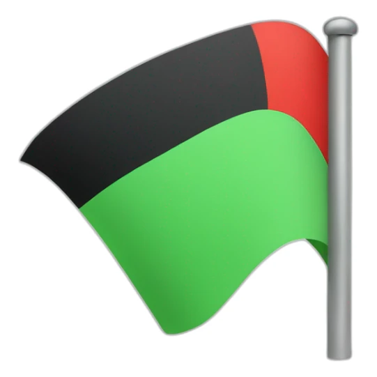 Flag with two horizontal green stripes at the top, red at the bottom and a horizontal black triangles sticker