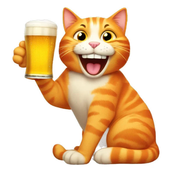 Orange cat with a pint of beer laughing sticker