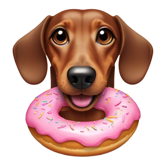 Dachshund smiling with a donut with pink frosting sticker