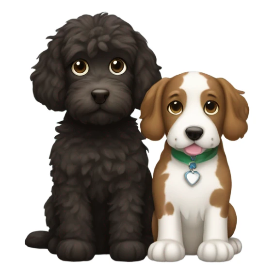 Tuxedo cat and brown labradoodle dog snuggling sticker