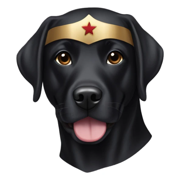 black lab wearing a superwoman mask sticker