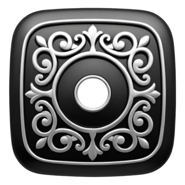 Black and silver filigree square button, 3D, extremely detailed design sticker