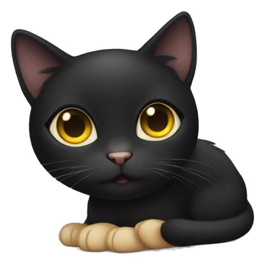 Black female cat, missing tip of left ears, yellow round eyes and cute sticker