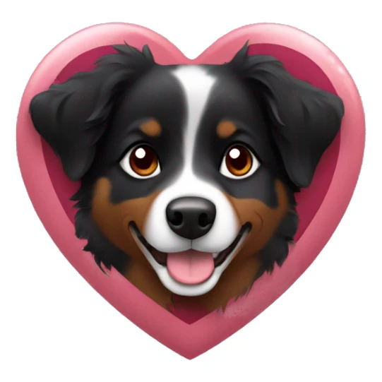 Small black australian shepherd dog surrounded by maroon hearts sticker